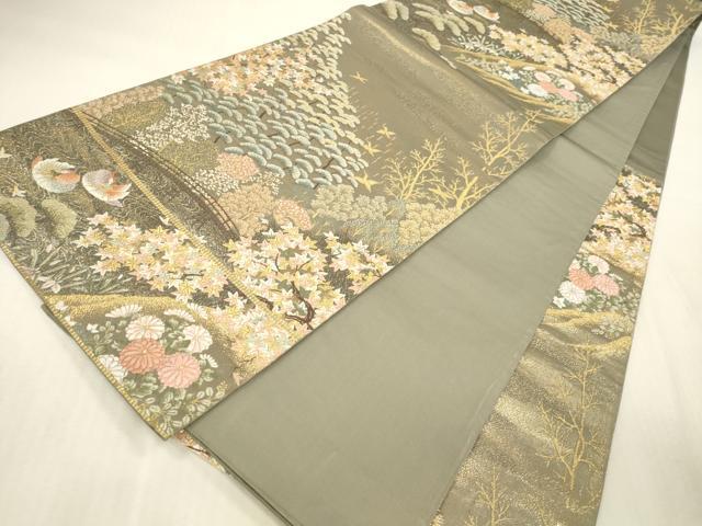 平和屋本店▼六通柄袋帯　唐織　鴛鴦風景花文　九百錦　本金貮重箔　正絹　逸品　DABH0992op