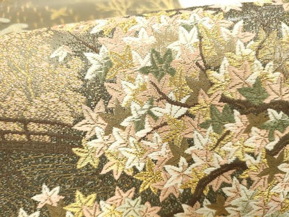 平和屋本店▼六通柄袋帯　唐織　鴛鴦風景花文　九百錦　本金貮重箔　正絹　逸品　DABH0992op