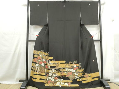 平和屋着物■豪華黒留袖　漆原勲　エ霞花車文　金彩　正絹　逸品　DABH1001qa