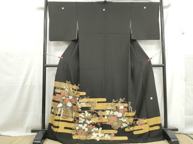平和屋着物■豪華黒留袖　漆原勲　エ霞花車文　金彩　正絹　逸品　DABH1001qa