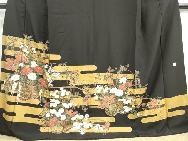 平和屋着物■豪華黒留袖　漆原勲　エ霞花車文　金彩　正絹　逸品　DABH1001qa
