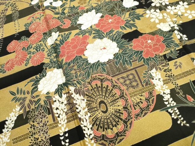 平和屋着物■豪華黒留袖　漆原勲　エ霞花車文　金彩　正絹　逸品　DABH1001qa