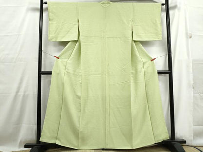 平和屋着物■上質な色無地　霞地紋　若菜色　正絹　逸品　DABH1002qa