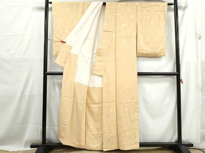 平和屋着物■上質な色無地　亀甲地紋　蜂蜜色　正絹　逸品　DABH1004qa
