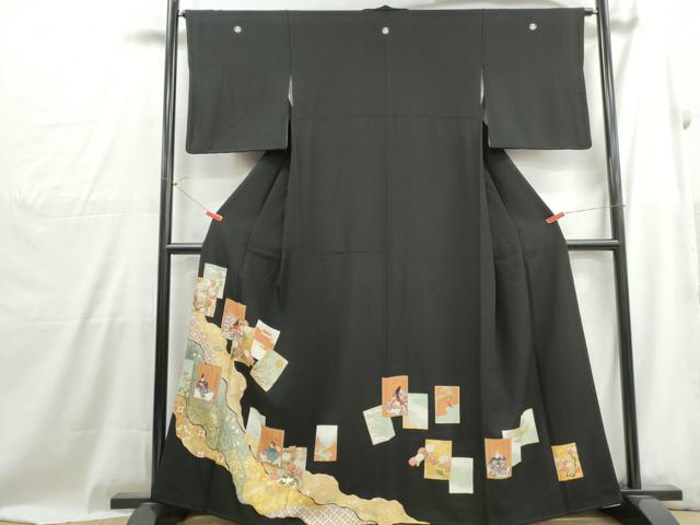 平和屋着物■豪華黒留袖　駒刺繍　百人一首　金銀彩　正絹　逸品　DABH1005qa