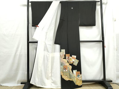 平和屋着物■豪華黒留袖　駒刺繍　百人一首　金銀彩　正絹　逸品　DABH1005qa