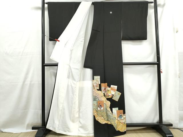 平和屋着物■豪華黒留袖　駒刺繍　百人一首　金銀彩　正絹　逸品　DABH1005qa