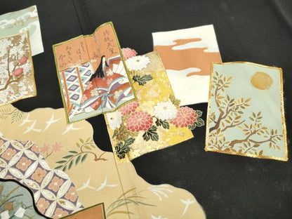 平和屋着物■豪華黒留袖　駒刺繍　百人一首　金銀彩　正絹　逸品　DABH1005qa