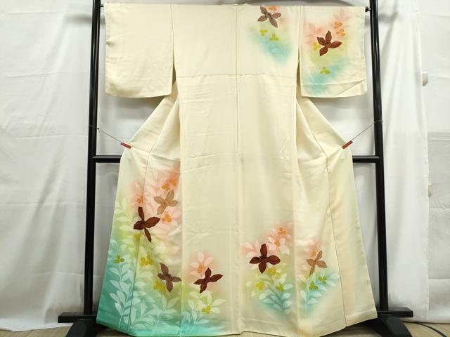 平和屋着物■訪問着　草花文　蘭　暈し染め　正絹　逸品　DABH1009qa