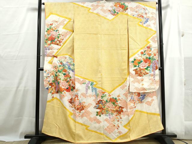 平和屋着物■豪華振袖　駒刺繍　絞り　花筏文　牡丹　金彩　正絹　逸品　DABH1014qa