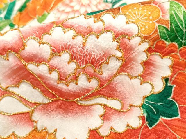 平和屋着物■豪華振袖　駒刺繍　絞り　花筏文　牡丹　金彩　正絹　逸品　DABH1014qa
