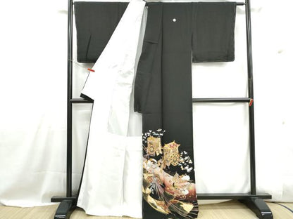 平和屋着物■豪華黒留袖　作家物　駒刺繍　飛鶴人物御所車文　暈し染め　金彩　正絹　逸品　DABH1017qa