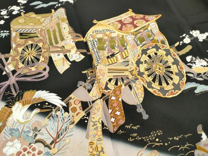 平和屋着物■豪華黒留袖　作家物　駒刺繍　飛鶴人物御所車文　暈し染め　金彩　正絹　逸品　DABH1017qa