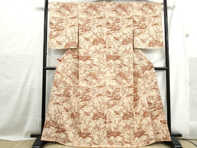 平和屋着物■上質な小紋　型染め　風景花文　松竹梅　正絹　逸品　DABH1018qa