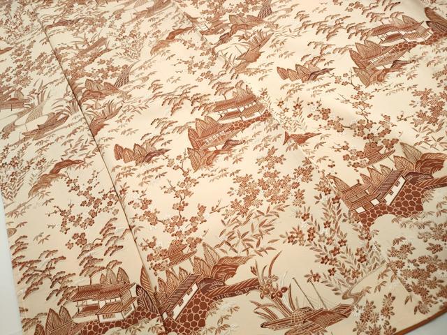 平和屋着物■上質な小紋　型染め　風景花文　松竹梅　正絹　逸品　DABH1018qa