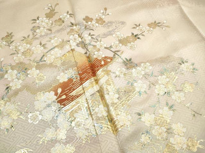 平和屋着物■訪問着　風景枝花文　暈し染め　金銀彩　正絹　逸品　DABH1022qa