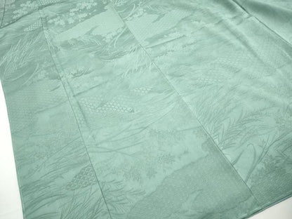 平和屋着物■上質な色無地　草花地紋　薄青色　正絹　逸品　DABH1028qa