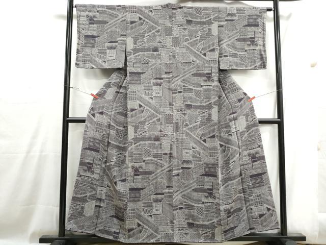 平和屋着物■上質な小紋　竹垣尽くし　鬼しぼ縮緬　正絹　逸品　DABH1029qa