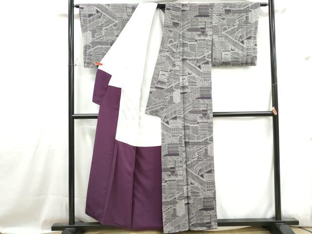 平和屋着物■上質な小紋　竹垣尽くし　鬼しぼ縮緬　正絹　逸品　DABH1029qa