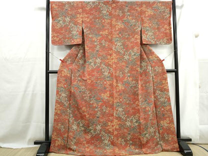 平和屋着物■上質な小紋　風景花文　鬼しぼ縮緬　ロング丈　正絹　逸品　DABH1033qa
