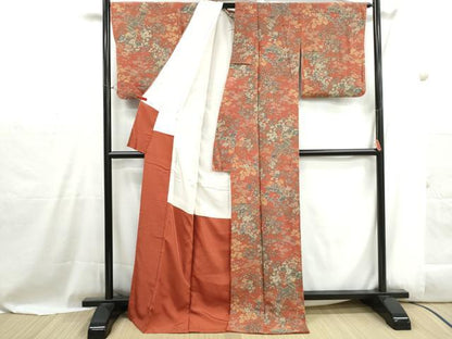 平和屋着物■上質な小紋　風景花文　鬼しぼ縮緬　ロング丈　正絹　逸品　DABH1033qa