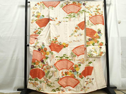 平和屋着物■豪華振袖　駒刺繍　絞り　地紙草花文　金彩　正絹　逸品　DABH1034qa