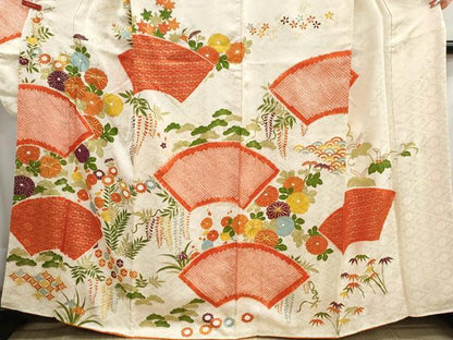 平和屋着物■豪華振袖　駒刺繍　絞り　地紙草花文　金彩　正絹　逸品　DABH1034qa