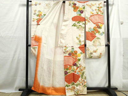 平和屋着物■豪華振袖　駒刺繍　絞り　地紙草花文　金彩　正絹　逸品　DABH1034qa