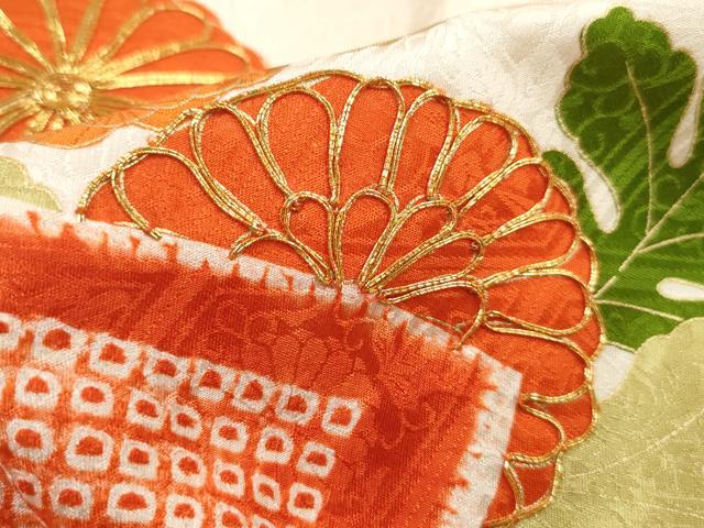 平和屋着物■豪華振袖　駒刺繍　絞り　地紙草花文　金彩　正絹　逸品　DABH1034qa