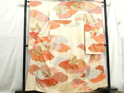 平和屋着物■豪華振袖　駒刺繍　雲取り花蝶文　金銀彩　正絹　逸品　DABH1035qa