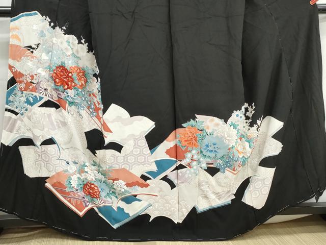 平和屋着物■豪華黒留袖　刺繍　花車文　銀彩　仮絵羽　正絹　逸品　未使用　DABH1037qa