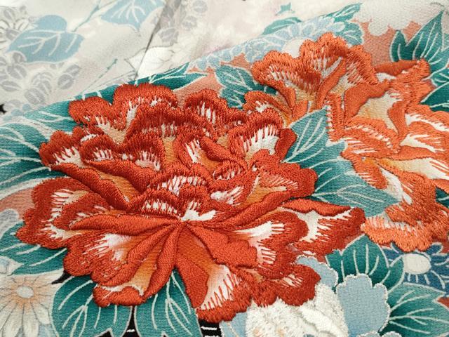 平和屋着物■豪華黒留袖　刺繍　花車文　銀彩　仮絵羽　正絹　逸品　未使用　DABH1037qa