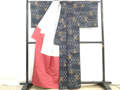 平和屋着物■上質な紬　幾何学文　正絹　逸品　DABH1058qa