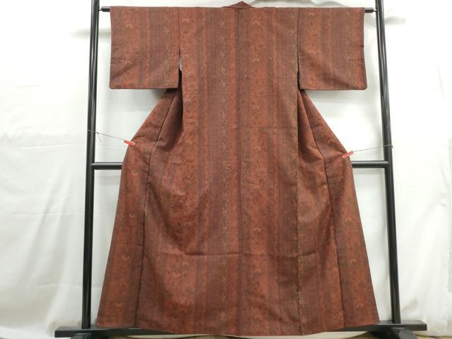 平和屋着物■上質な小紋　紬地　更紗花間道　正絹　逸品　DABH1059qa