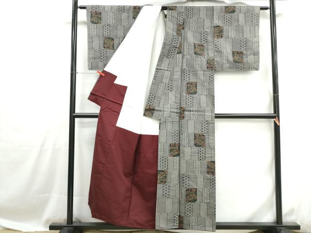 平和屋着物■上質な紬　色紙花間道　正絹　逸品　DABH1061qa
