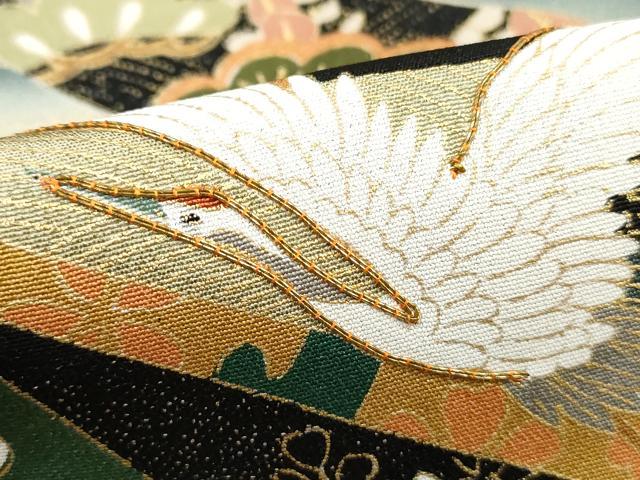 平和屋着物■豪華黒留袖　駒刺繍　鬘帯飛鶴花文　暈し染め　金彩　正絹　逸品　DABH1066qa