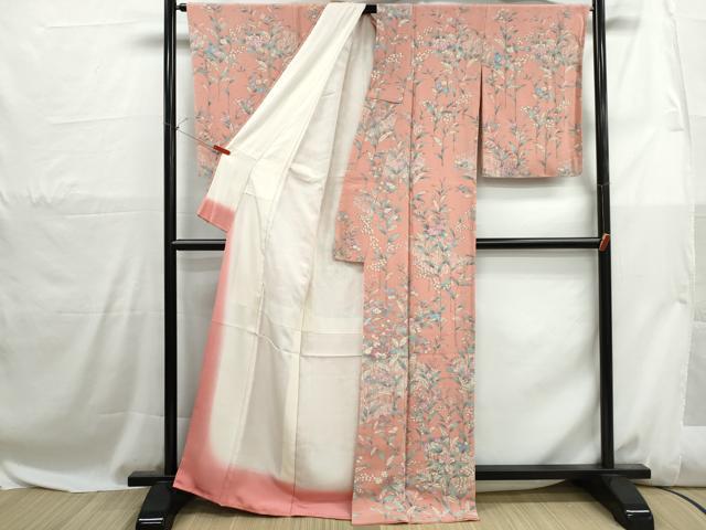 平和屋着物■上質な紬　草花文　鬼しぼ縮緬　正絹　逸品　DABH1068qa