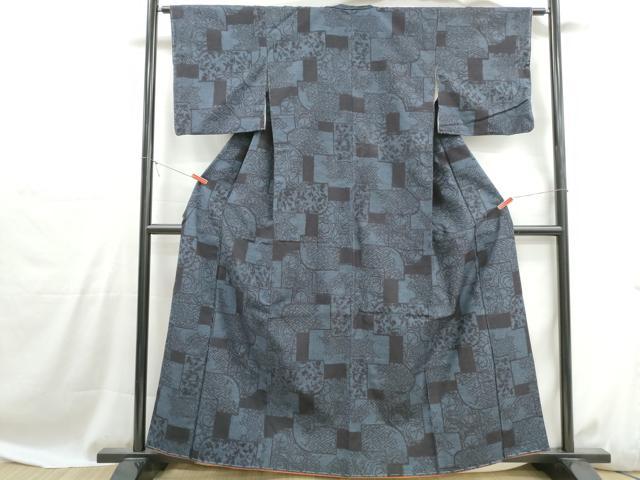 平和屋着物■上質な紬　幾何学花文　正絹　逸品　DABH1072qa