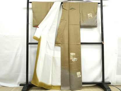 平和屋着物■訪問着　色紙風景花文　暈し染め　金銀彩　正絹　逸品　DABH1078qa