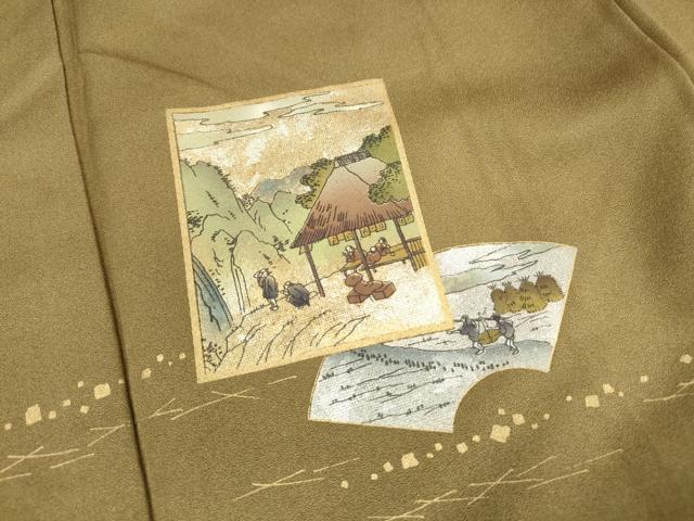 平和屋着物■訪問着　色紙風景花文　暈し染め　金銀彩　正絹　逸品　DABH1078qa