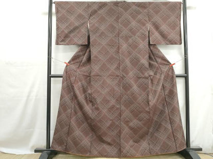 平和屋着物■上質な紬　格子文　正絹　逸品　DABH1087qa