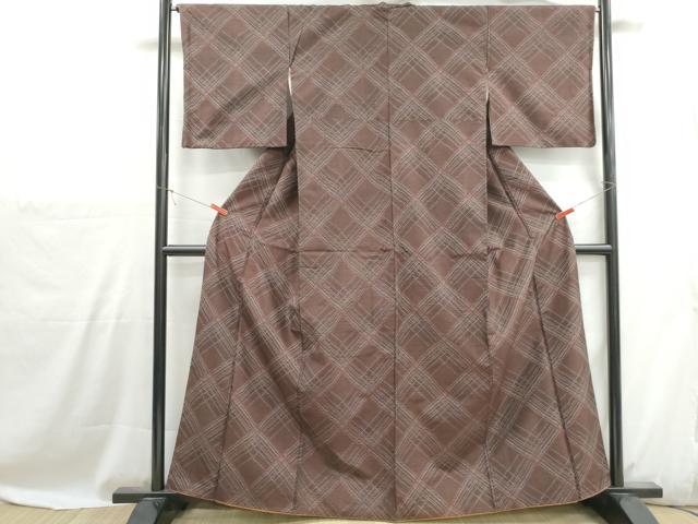 平和屋着物■上質な紬　格子文　正絹　逸品　DABH1087qa