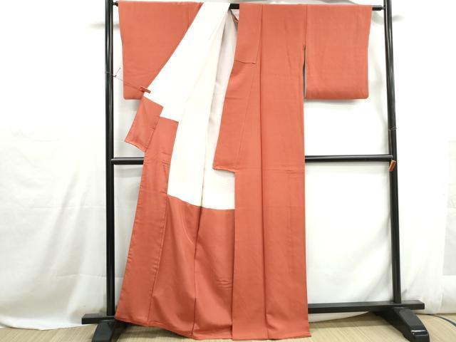 平和屋着物■上質な色無地　赤丹色　正絹　逸品　DABH1092qa