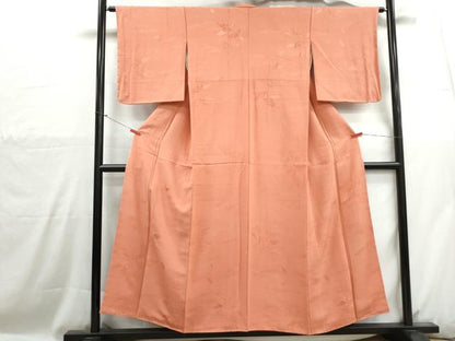 平和屋着物■上質な色無地　枝葉地紋　曙色　正絹　逸品　DABH1094qa