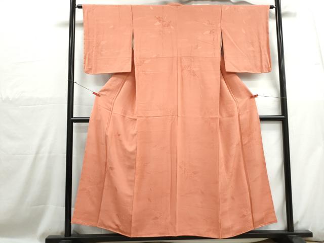 平和屋着物■上質な色無地　枝葉地紋　曙色　正絹　逸品　DABH1094qa