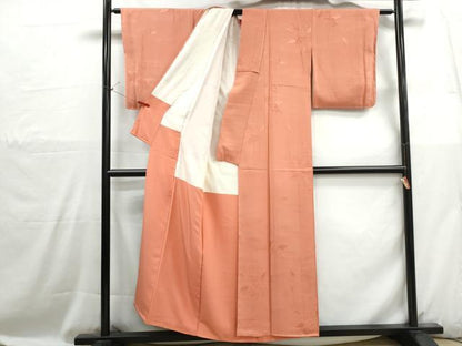 平和屋着物■上質な色無地　枝葉地紋　曙色　正絹　逸品　DABH1094qa