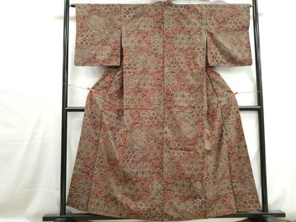 平和屋着物■上質な小紋　紬地　切嵌亀甲花文　正絹　逸品　DABH1104qa