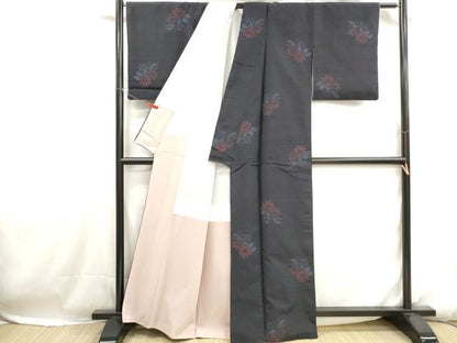 平和屋着物■上質な紬　100亀甲　草花文　正絹　逸品　DABH1109qa