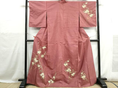 平和屋着物■訪問着　紬地　枝花文　正絹　逸品　DABH1110qa