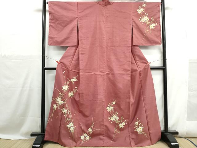 平和屋着物■訪問着　紬地　枝花文　正絹　逸品　DABH1110qa
